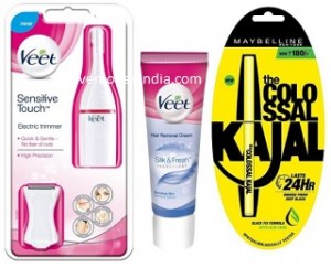 Veet Sensitive Touch Electric Trimmer + Hair Removal Cream Sensitive Skin  100gm + Maybelline Collosal Kajal Rs. 1499 – FlipKart | SaveMoneyIndia